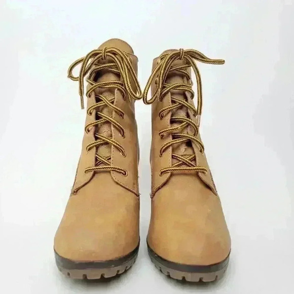 Nubuck Leather Lace-Up Stiletto Heel Chukka Booties - 9.5 - Picture 6 of 12